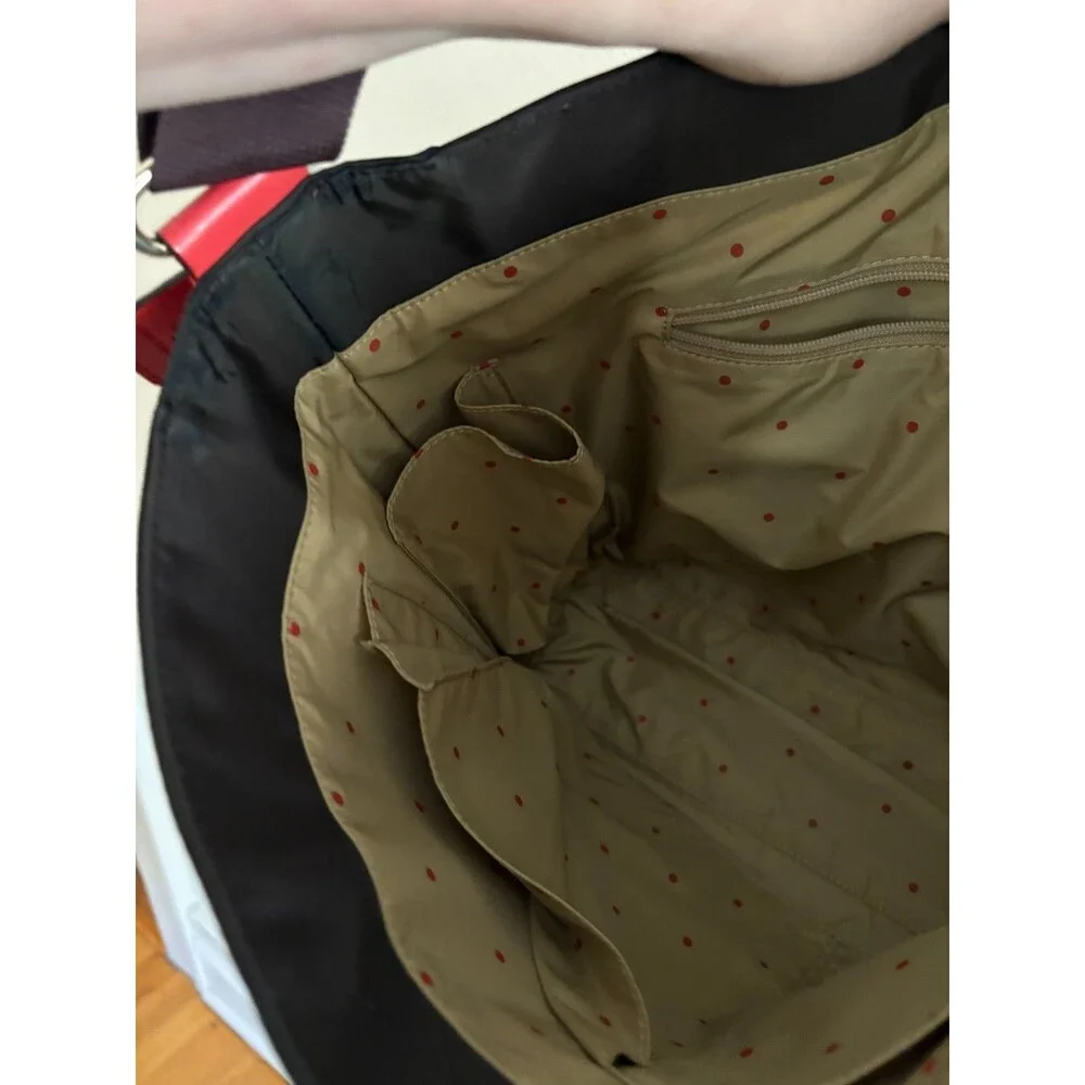 Kate Spade New York brown + red nylon + leather Baby Bag Tote messenger workbag